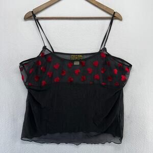 Vintage Body Soul Tank Top Womens 3X Plus Black Red Hearts Sheer Mesh Flirty y2k